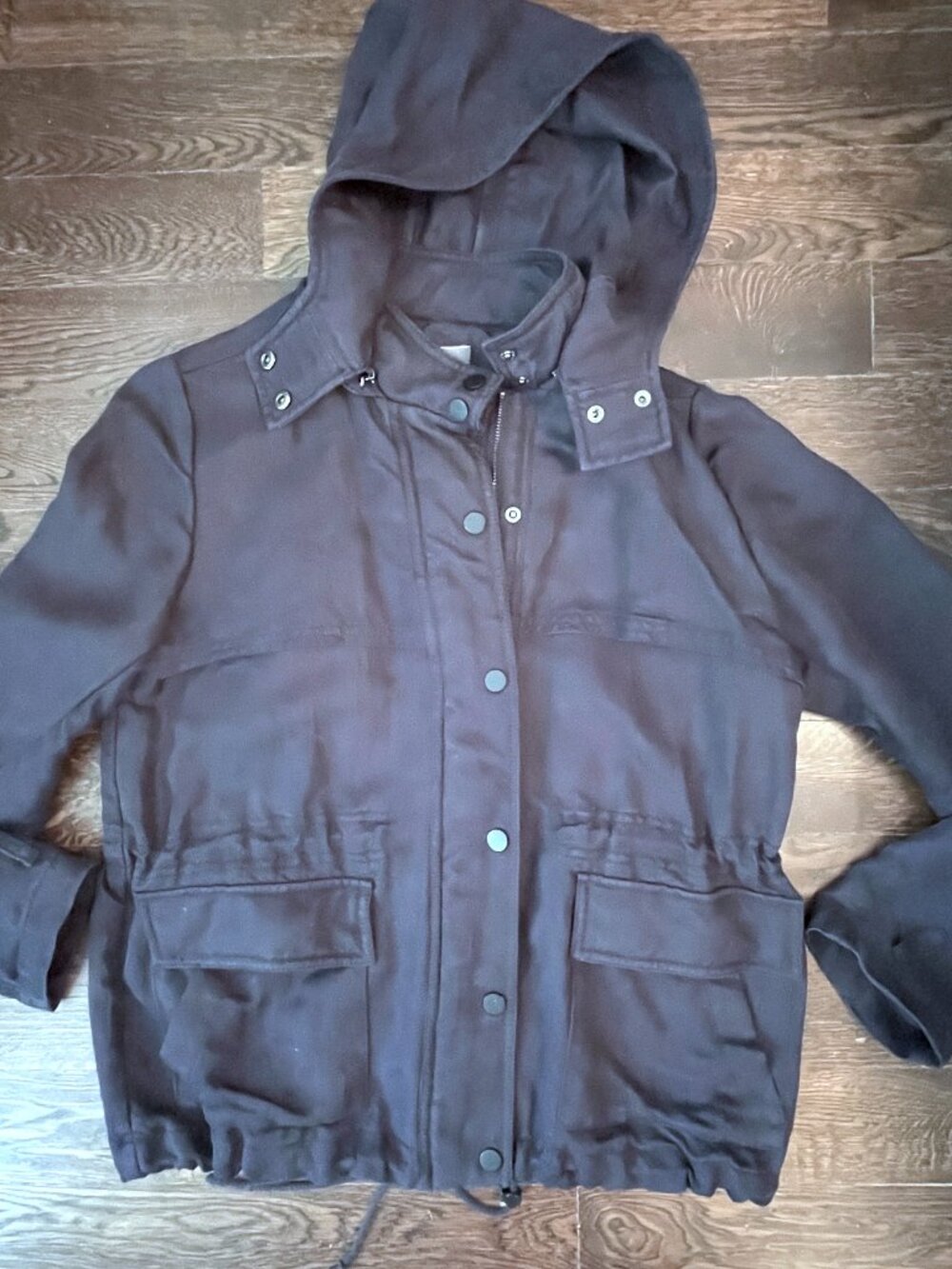 VINCE Woman's Navy Blue Utility Military Lightweight Hood Jacket-Small
